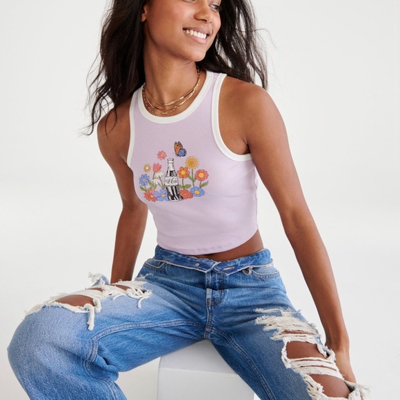 🆕 Coca-Cola® By Aéropostale Flower Bottle High-Neck Cropped Tank Size XS - Picture 2 of 6